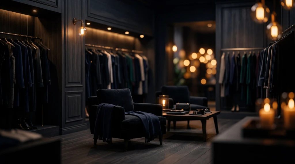 Luxury styling studio with warm ambient lighting — Connect with Simply Rooted Radiance