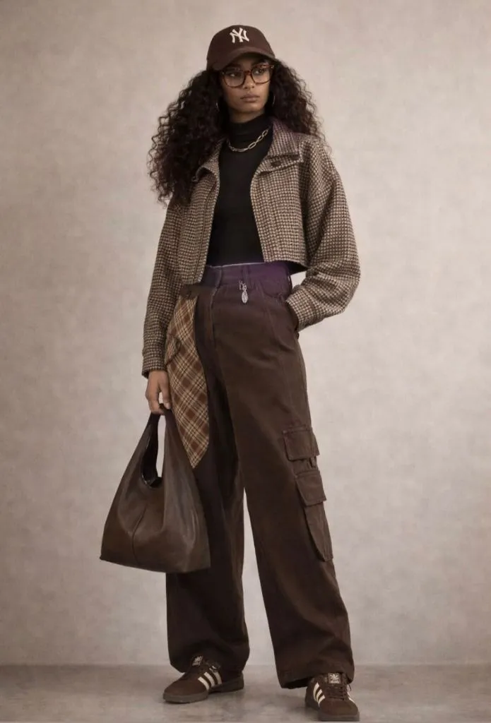 Streetwear with houndstooth jacket and cargo pants